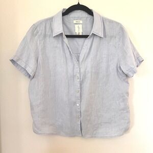 Joie Womens Light Blue 100% Linen Ladder Stitch Short Sleeve Button Up Shirt M